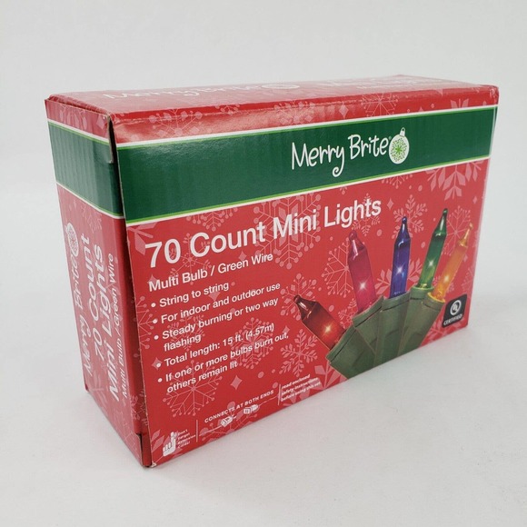 Merry Brite 70 Mini Lights Christmas Tree Multi Color Green Wire Patio Weddings - Picture 2 of 5